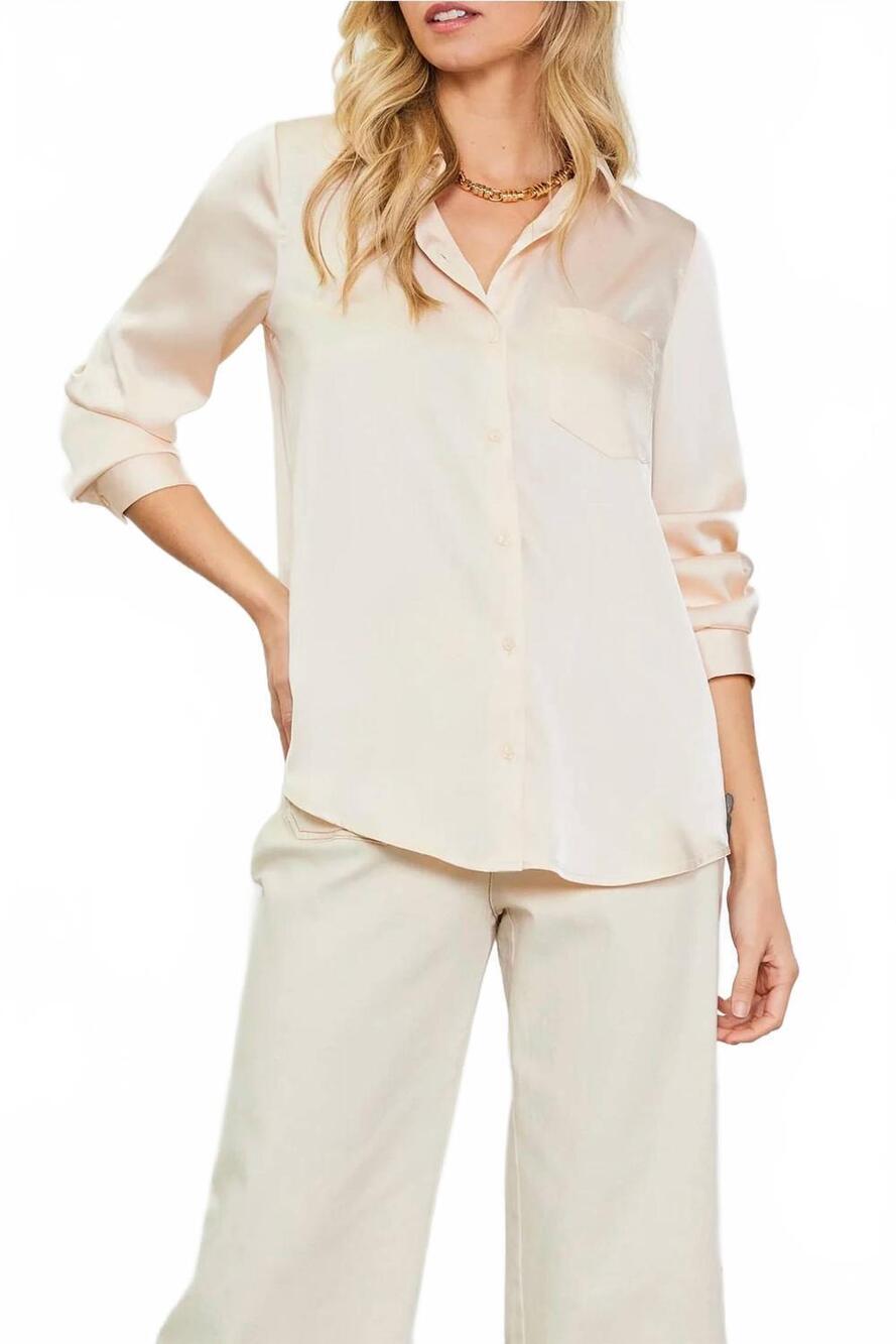 NEW SKIES ARE BLUE satin button down shirt in champagne